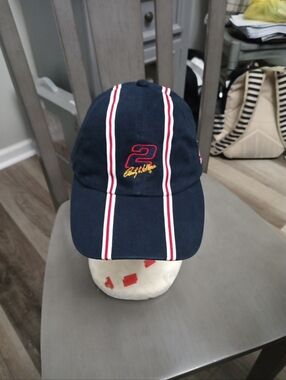 Vintage Rusty Wallace Navy Racing Cap with Red & White Stripes